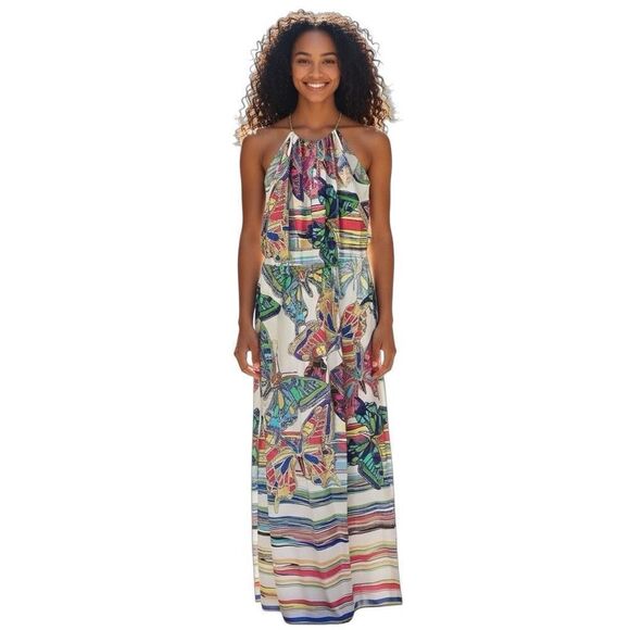 Amanda Uprichard Silk Floral Maxi Dress Butterfly Colorful Wedding Guest - Picture 2 of 8